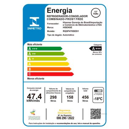 Imagem de Refrigerador Multidoor Hisense Frost Free Inverter Dual Tech Cooling com 456 Litros Inox - RQ5P470