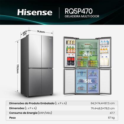Imagem de Refrigerador Multidoor Hisense Frost Free Inverter Dual Tech Cooling com 456 Litros Inox - RQ5P470