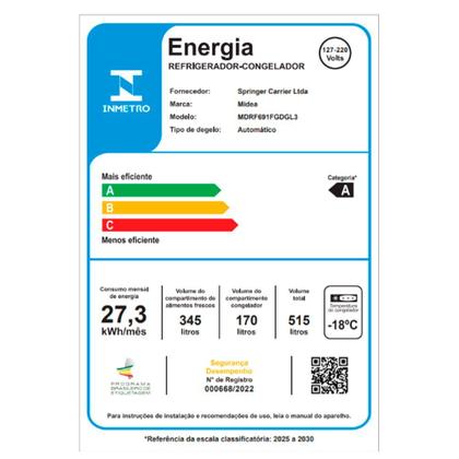 Imagem de Refrigerador Multidoor Midea de 04 Portas Frost Free com 515 Litros Smart Inverter Black Glass - RF691