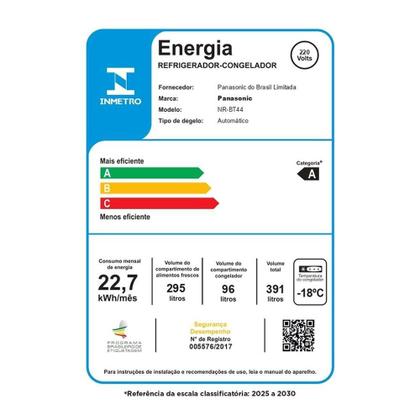 Imagem de Refrigerador Panasonic 391 Litros BT44PV3X - 2 Portas, Inverter, Frost Free, Inox