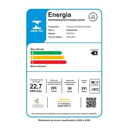 Imagem de Refrigerador Panasonic 391 Litros BT44PV3X - 2 Portas, Inverter, Frost Free, Inox