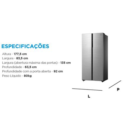 Imagem de Refrigerador Side By Side Midea de 02 Portas Inverter com 442 Litros Inox Claro - MDRS598FGA041