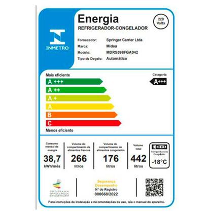 Imagem de Refrigerador Side By Side Midea de 02 Portas Inverter com 442 Litros Inox Claro - MDRS598FGA041
