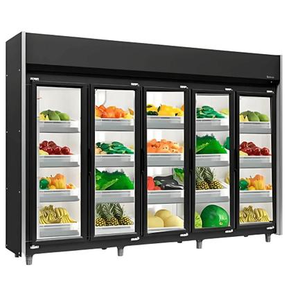 Imagem de Refrigerador Vertical HORTIFRUTI 2,94m 5 Portas 2180L Auto Serviço GEAS-5 PR Preto Gelopar - Acompanha Kit Cestos/Anteparos -2C a + 10C