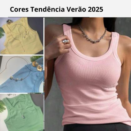 Imagem de Regata Blusa Feminina Canelada Ribana Moda Verão 2025 Cores Tendência