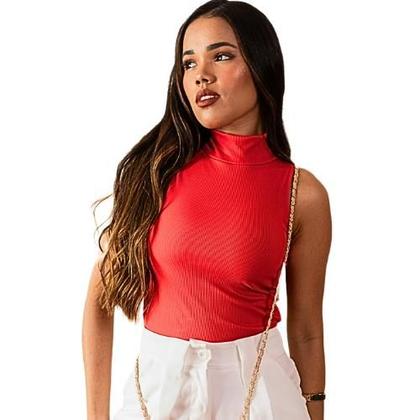 Imagem de Regata Blusa Feminina Forrada Gola Alta Cavada Natal Ano novo Moda Blogueira Tendencia Regatinha