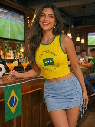 Imagem de Regata Curta Cavada Regata do Brasil Estampa Camisa da Copa