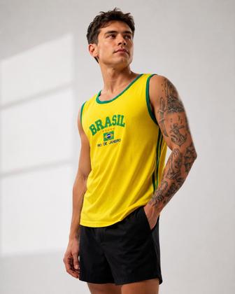 Imagem de Regata do Brasil Bordada Masculina - Amarela