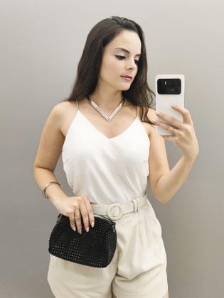 Imagem de Regata Feminina Alcinhas com Brilho Blusinha Decote V Duna