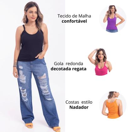 Imagem de Regata Feminina Básica Fina Slim Malha Ribana Varias Cores
