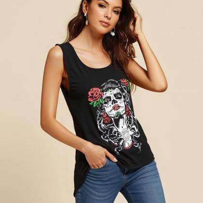 Imagem de Regata Feminina Caveira Mexicana Estilo La Catrina Vintage Camiseta Estilosa Tamanho Único