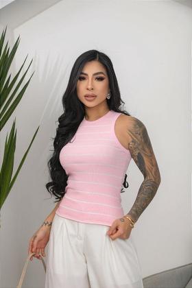 Imagem de Regata Listrada Feminina Casual Confortável para o Verão