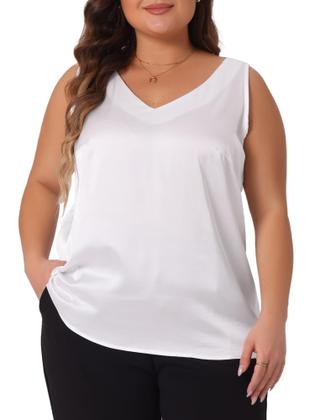 Imagem de Regata Plus Size Agnes Orinda em Cetim de Seda Gola V Branca
