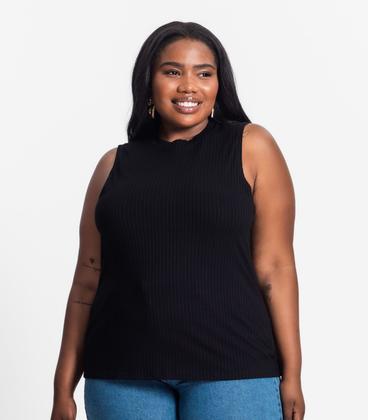 Imagem de Regata Plus Size Em Ribana Canelada Secret Glam Preto