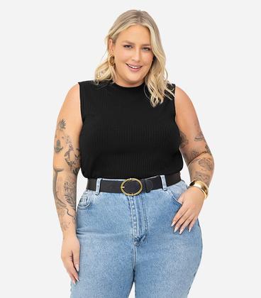 Imagem de Regata Plus Size Em Ribana Canelada Secret Glam Preto