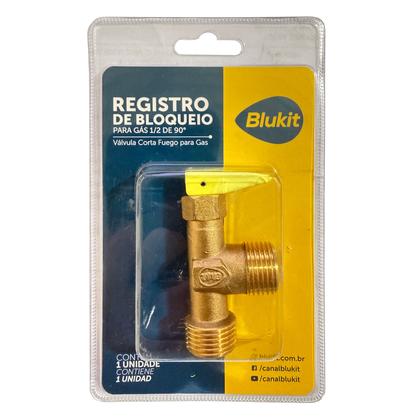 Imagem de Registro de Bloqueio para Gás Meia Polegada x Meia Polegada com Saída 90 Graus Blukit 180270