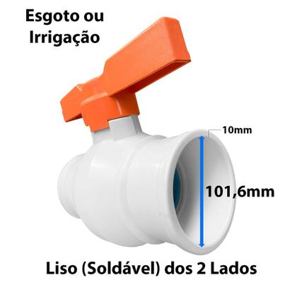 Imagem de Registro Esfera 100mm Irrigação Para Tubo Esgoto Pvc Branco