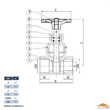 Imagem de Registro Gaveta 4 Padrão Saneamento NBR 14580 Latão Forjado Niquelado Industrial IVM Italy