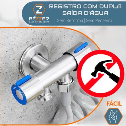 Imagem de Registro Tipo T Dupla Saída 1/2 Torneira ducha Higiênica Lava louça Chuveirinho Inox