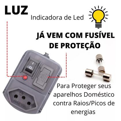 Imagem de Régua 4 Tomadas Com Proteção, Fusível Chave Liga Luz De Led Oferta