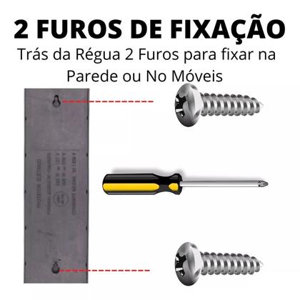 Imagem de Régua 4 Tomadas Com Proteção, Fusível Chave Liga Luz De Led Oferta