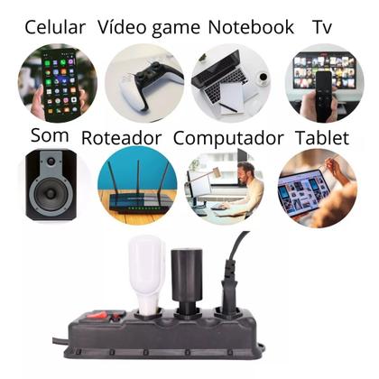 Imagem de Régua 4 Tomadas Com Proteção, Fusível Chave Liga Luz De Led Oferta