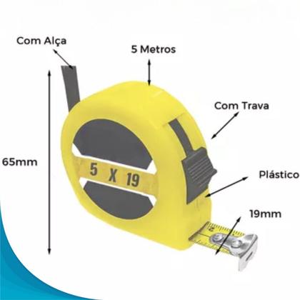 Imagem de Régua 5m Retrátil Aço Inox Trava Profissional