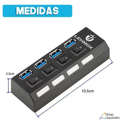 Imagem de Régua Cabo Hub USB 3.0 4 Portas Rápido Extensão Usb Para Pc