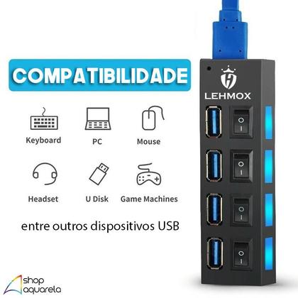 Imagem de Régua Cabo Hub USB 3.0 4 Portas Rápido Extensão Usb Para Pc