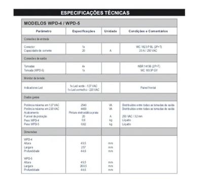 Imagem de Regua calha de ac wire conex wpd-5/a 5 saidas 110/220v
