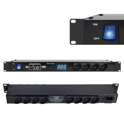 Imagem de Regua de AC Profissional Padrão Rack 19 Polegadas Com 12 Tomadas 10A 110~220V