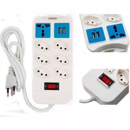 Imagem de Régua de Energia com 7 Tomadas e 2 Saídas USB Branco Bivolt