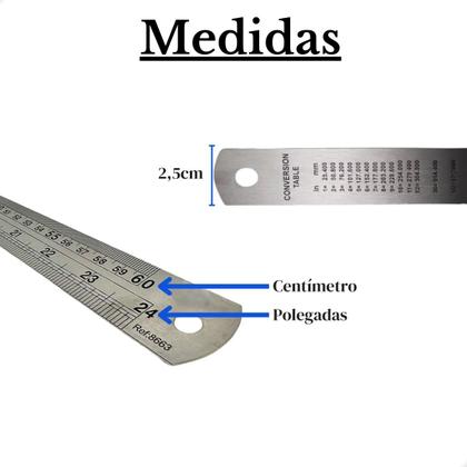 Imagem de Régua De Metal Aço Inox 60Cm Flexivel Profissional Patchwork