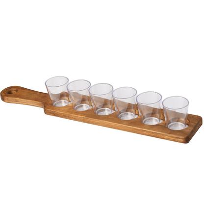 Imagem de Régua Degustação Bebidas Tequila Madeira 6 Copos Dose Shot