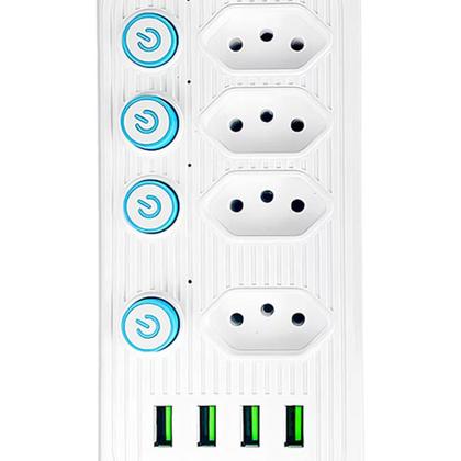 Imagem de Régua Extensão 4 Tomadas E 4 Usb 4 Pd Led Bivolt 110v/220v Cor Branco