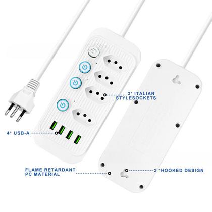 Imagem de Régua Extensão 4 Tomadas Elétricas Botões individuais Filtro De Linha Segurança Com 4 Usb 2500W