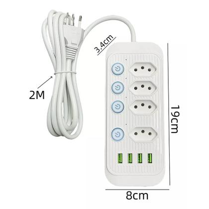 Imagem de Régua Extensão 5 Tomadas E 4 Usb 4 Pd Led Bivolt 110v/220v GN-348
