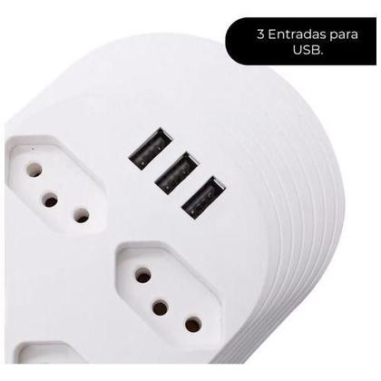 Imagem de Régua Extensão 6 Tomadas E 3 Usb Cor Branco 127v/220v - B-MAX