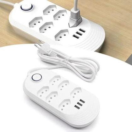 Imagem de Régua Extensão 6 Tomadas E 3 Usb Cor Branco 127v/220v - B-MAX