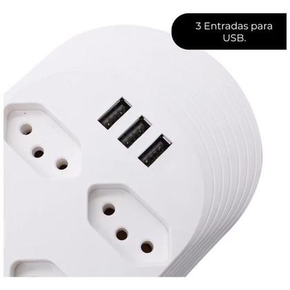 Imagem de Régua Extensão 6 Tomadas E 3 Usb Cor Branco 127v/220v