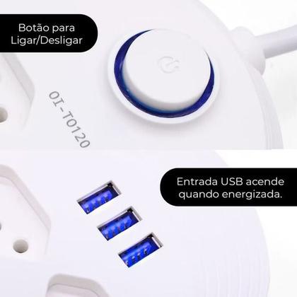 Imagem de Régua Extensão 6 Tomadas E 3 Usb Cor Branco 127v/220v