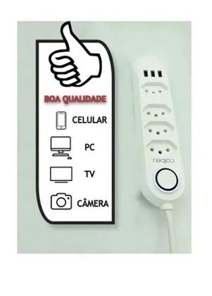 Imagem de Régua Extensão De 2 Metros Com 4 Tomadas 3 Usb Carregador