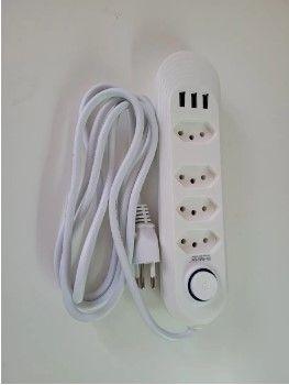 Imagem de Régua Extensão De 2 Metros Com 4 Tomadas 3 Usb Carregador
