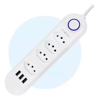 Imagem de Régua Extensão De 2 Metros Com 4 Tomadas 3 Usb Carregador