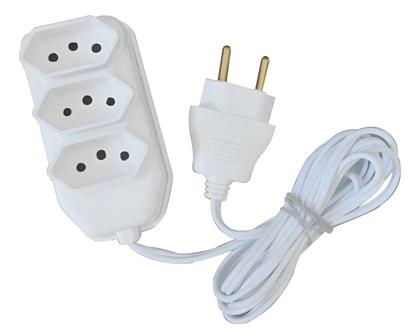 Imagem de Regua Extensão Eletrica Branco 3 Metros Bivolt 3 Tomadas