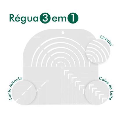 Imagem de Régua Gabarito Curva Quadrado Caixa Leite Canto Mitrado 20cm