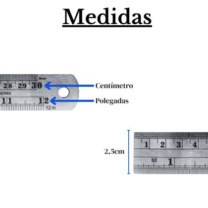 Imagem de Régua Metal Leve De Aço Inoxidável Tamanho 30 cm Profissional Escolar Costura