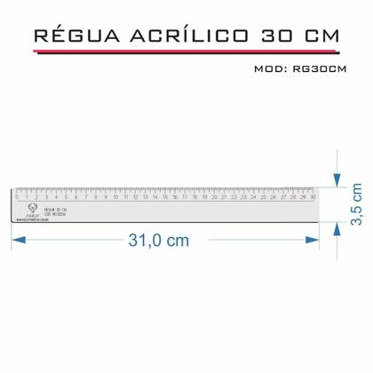 Imagem de Régua Reta Acrílica 30 cm Transparente Desenho Técnico Fenix