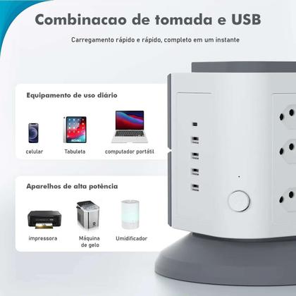 Imagem de Régua Torre Bivolt com Tomadas e Entradas USB