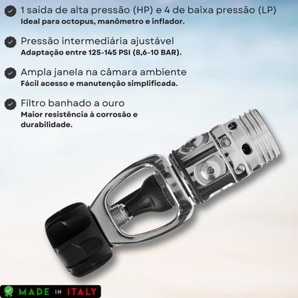 Imagem de Regulador 1º Estagio Mergulho Fun Dive Yoke 4LP 1HP Pistão simples